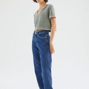 BDG(urban outfitters) green terrycloth exposed hem cropped tee